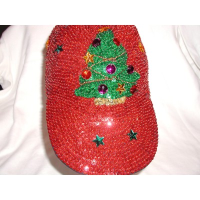 RED SEQUIN BASEBALL CAP CHRISTMAS TREE GLITTERING GIFT NICE FOR RED HAT SOCIETY  eb-68145743